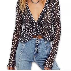 Free People Marne Mesh White Star Top